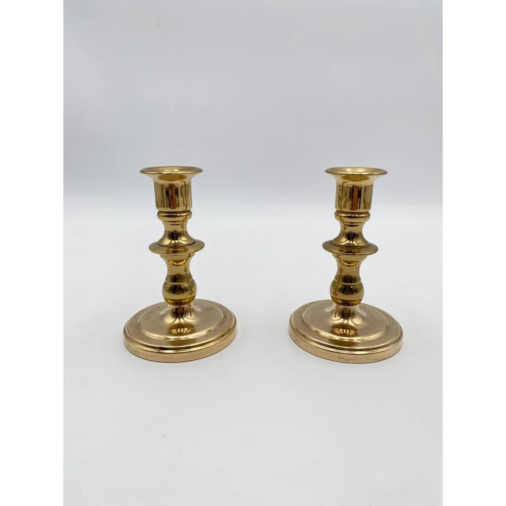 Baldwin Solid Brass Candlestick Holders Set of 2, Vintage, 4.75 Inch